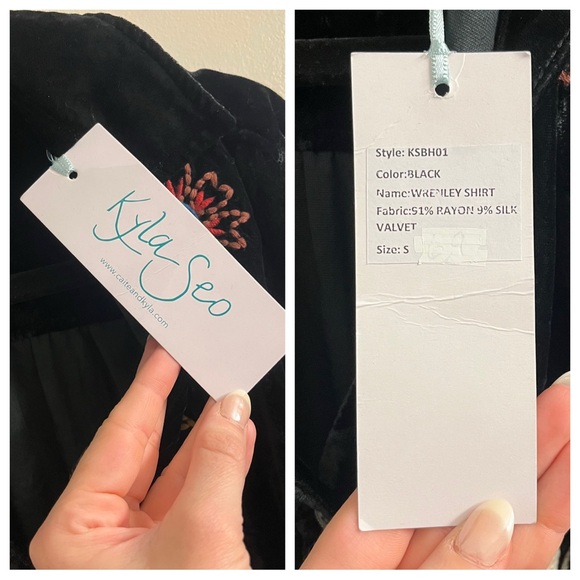 NWT Kyla Seo Wrenley Velvet Embroidered Long Sleeve Button Down Shirt Size Small - Picture 11 of 14